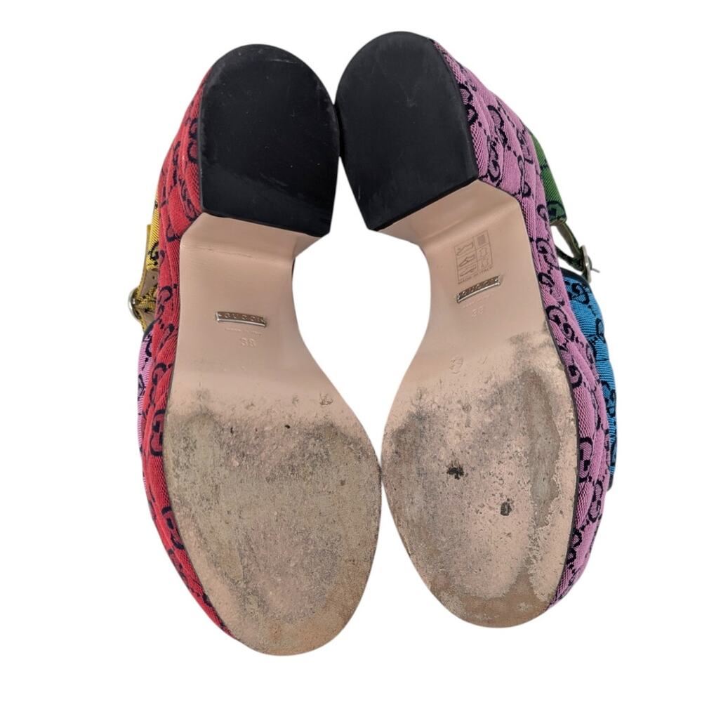Gucci GG Multicolor Rainbow Platform Sandals Heels Logo Monogram Resort 38 - Picture 6 of 7